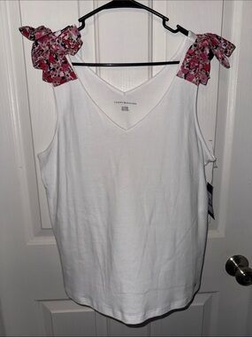 Tommy Hilfiger White V-Neck Tank with Pink Floral Tie Straps